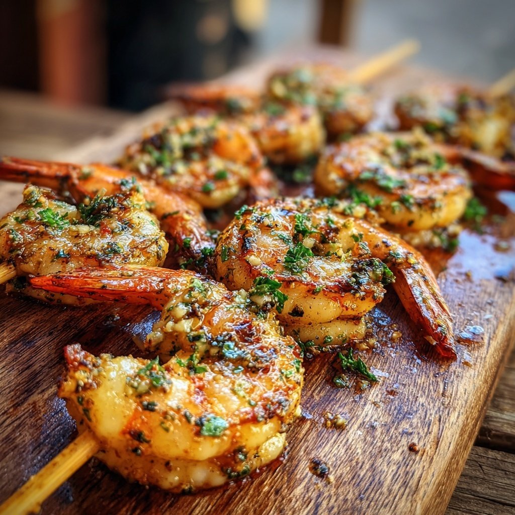 Grillspieße mit Garnelen & Knoblauch