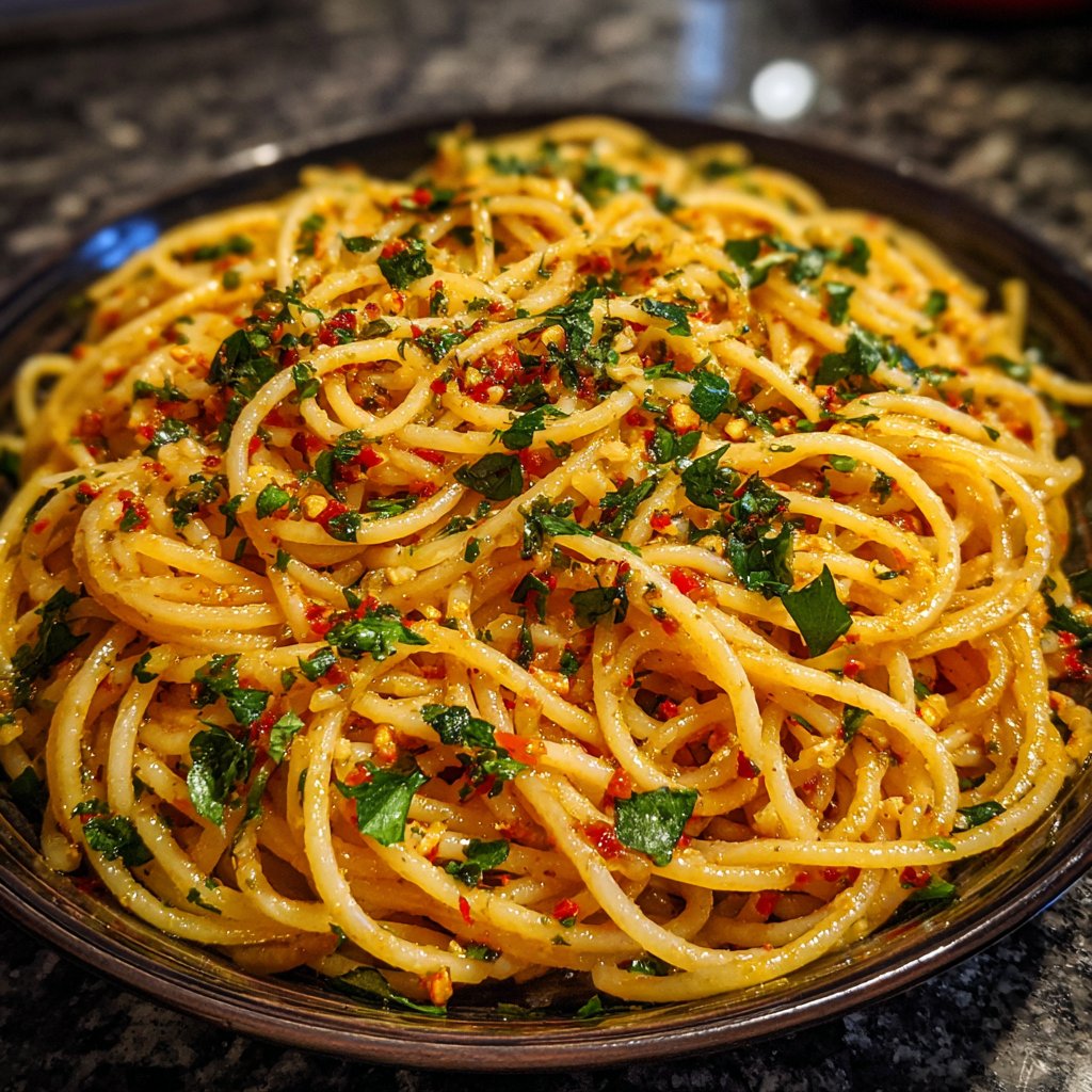 Spaghetti mit Chili und Knoblauchöl