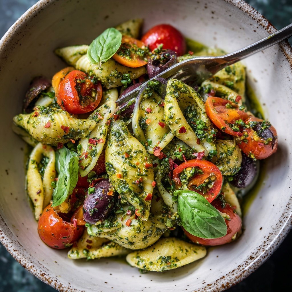 Mediterraner Nudelsalat Mit Pesto