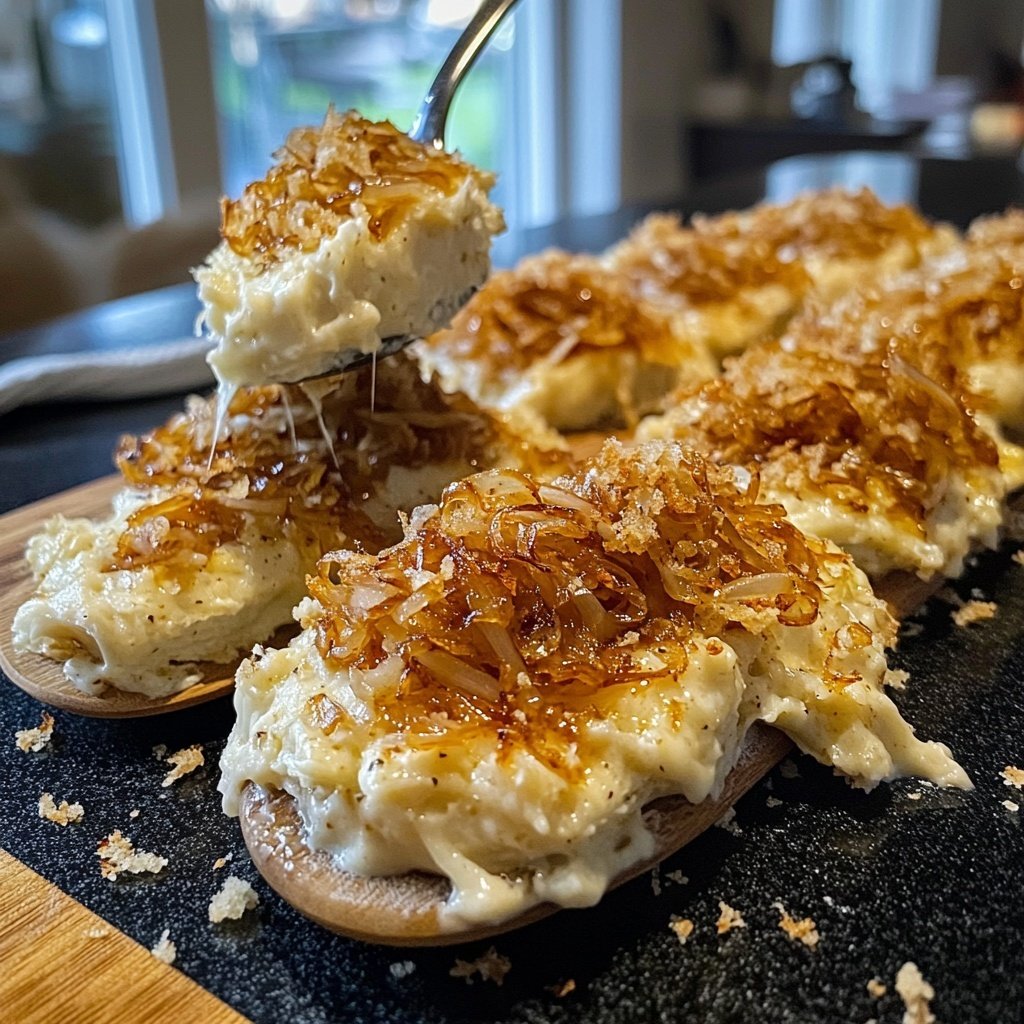 Kartelstampf mit karamellisierten Zwiebeln